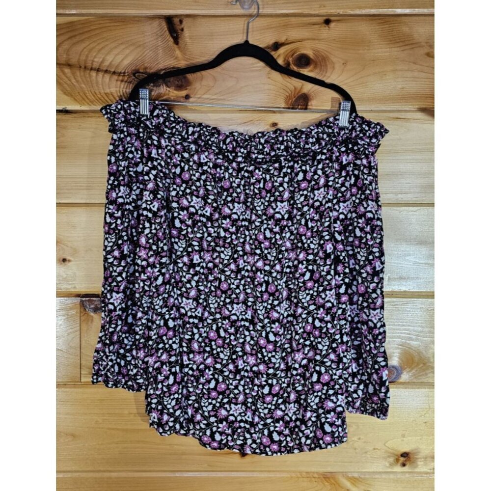 Lane Bryant Floral Top Size 22/24 Off Shoulder Peasant Blouse 3/4 Sleeve